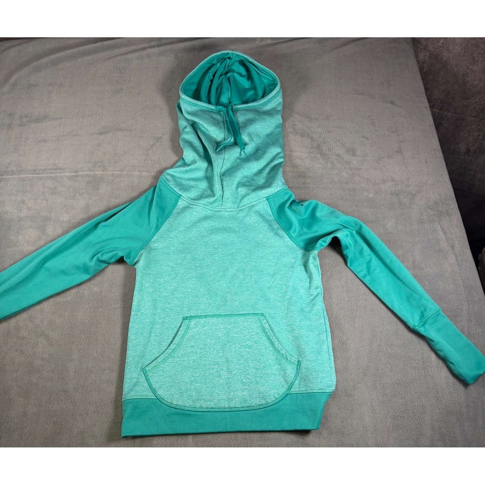 Champion Duo Dry Womens Teal Heather Funnel Neck Hoodie Thumbhole Pullover S